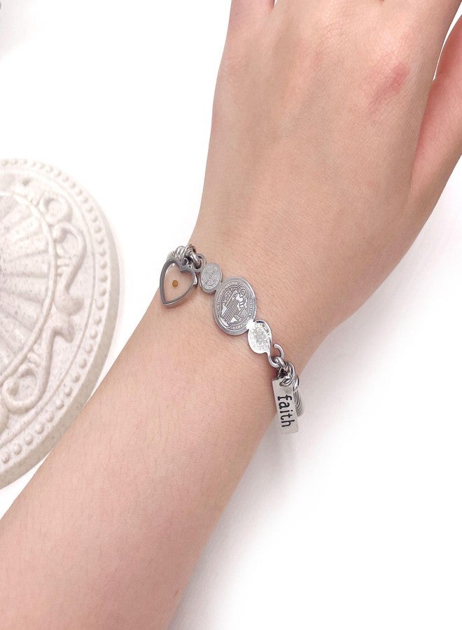Tobestu Platinum Plated Twisted Rope Saint Benedict Medal Bangle Bracelets for Women - Stainless Steel Faith Heart-Shape Mustard Seed Bracelet for Christmas Birthday Easter Y4231 - Image 2